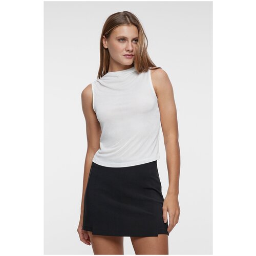 фото Блузка-майка облегающая с драпировкой на воротнике befree 2321500428-1-xs белый размер xs