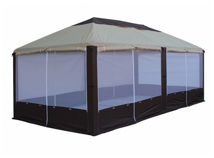 Шатер «Пикник-Элит» с раздвижными противомоскитными сетками 6х3 метра (бежево-коричневый)