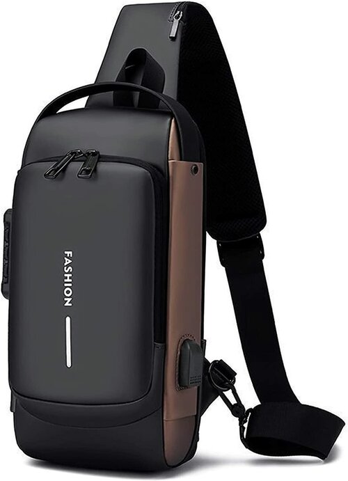 Рюкзак кросс-боди  Черный с бронзой черно-коричневый, фактура матовая, гладкая, лаковая, коричневый, черный