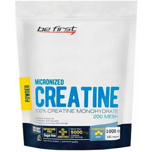 фото Креатин моногидрат be first, micronized creatine monohydrate порошок, 1000 г / для роста мышц и увеличения силовых показателей / восстановление и энергоснабжение тканей