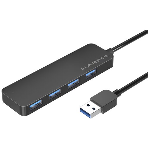 USB Концентратор HARPER HUB-04P, черный аксессуар для ноутбука harper hub 04mb black usb концентратор