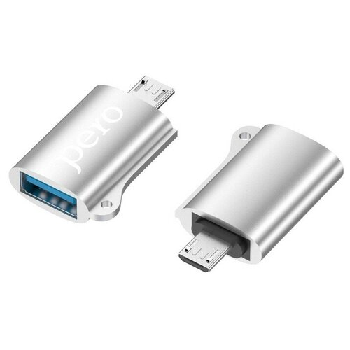 Адаптер OTG PERO AD02, microUSB - USB, металл, серебристый