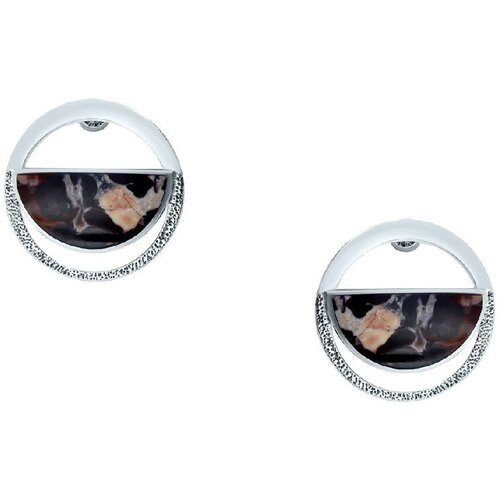 Серьги Циркон С, серебро, 925 проба, яшма, белый, золотой