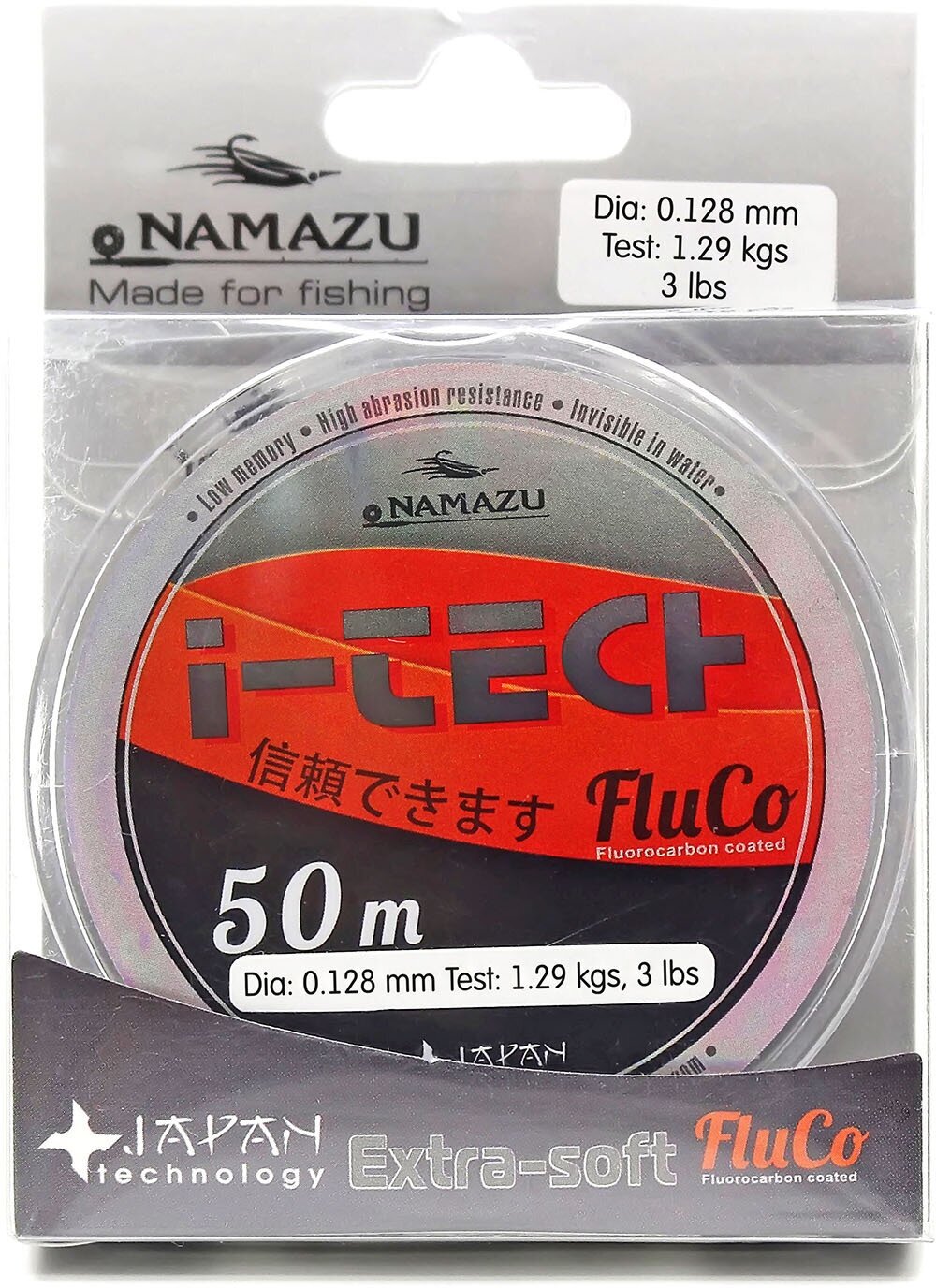 Леска Namazu "I-Tech Fluco" L-50 м d-0128 мм test-129 кг прозрачная/10/400/