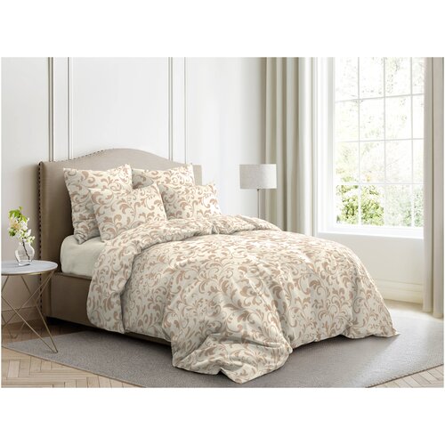 фото Постельное белье 2-спальное с европростыней ночь нежна гжель, бязь, 2 наволочки 70 х 70 см, бежевый