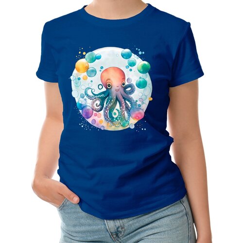 Женская футболка «Милый осьминог» (L, темно-синий)