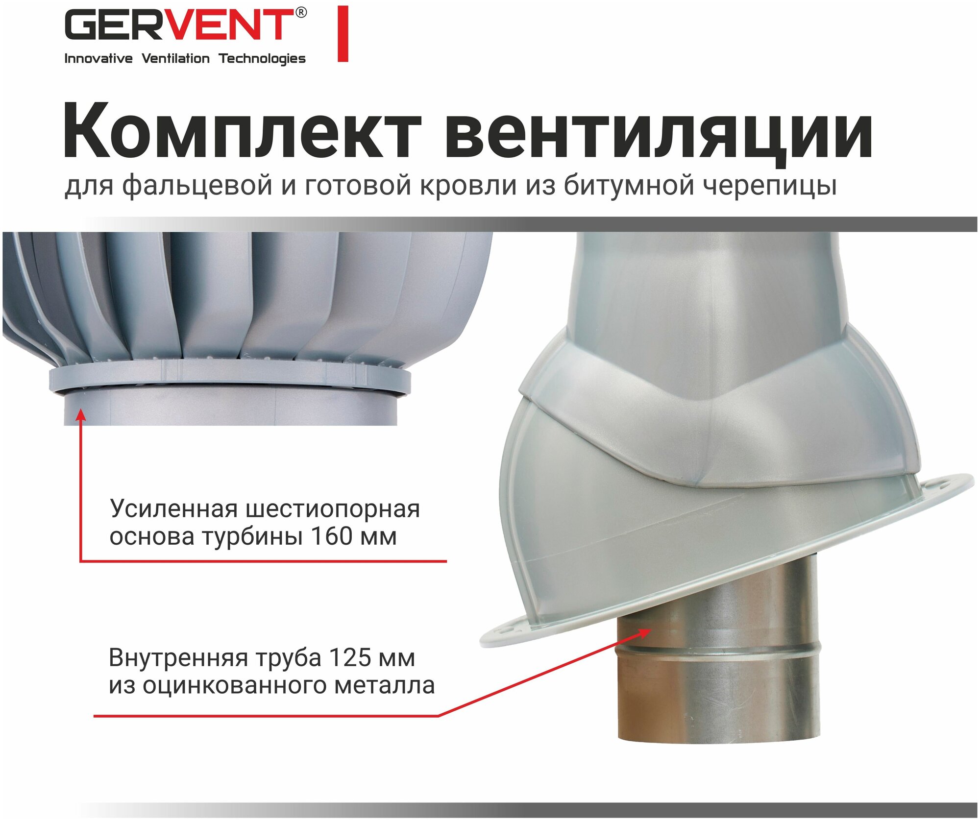 GERVENT, Комплект вентиляции для фальцевой и готовой кровли из битумной черепицы, серебряный - фотография № 5