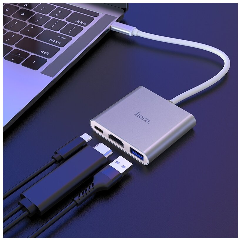 Переходник/адаптер Hoco HB14 Easy use USB-C на USB30 + HDMI + PD