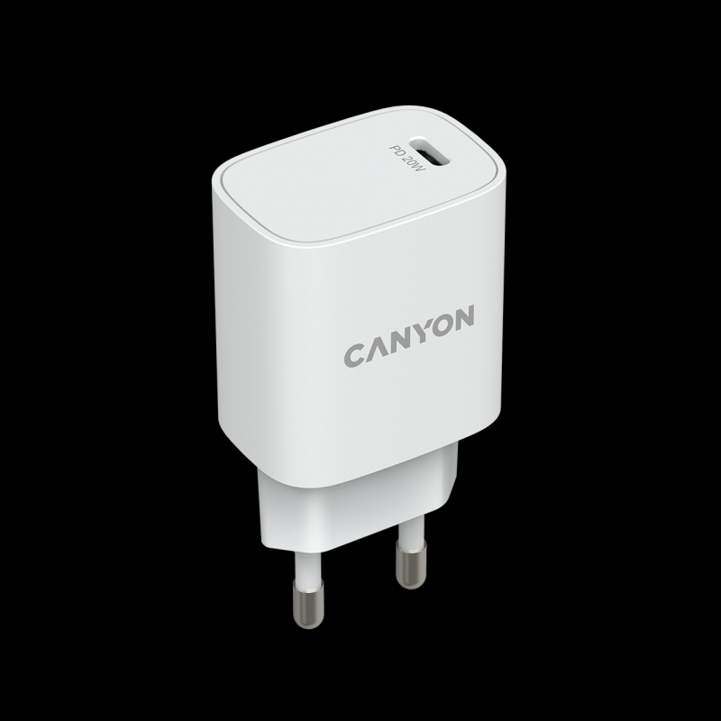 Зарядное устройство сетевое Canyon CNE-CHA20W02 PD 20Вт, USB-C, защита от КЗ, сверхтока, перегрева, перегрузки, белый - фото №4