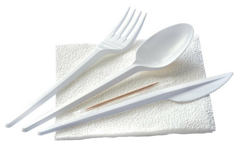 Комплект одноразовой посуды, №5(вилка, ложка ст, нож, салф, зуб.) 200шт/уп