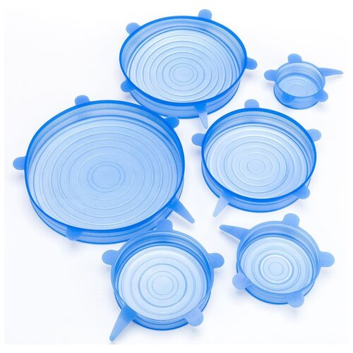 Силиконовые крышки для посуды многоразовые, набор крышек, комплект 6 шт.