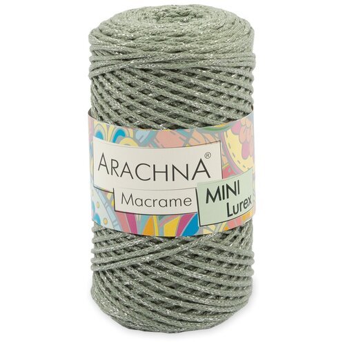 Пряжа ARACHNA "Macrame Mini Lurex" 75% хлопок, 15% полиэстер, 10% люрекс 4 шт. х250г 200м №45 светлый хаки-серебряный