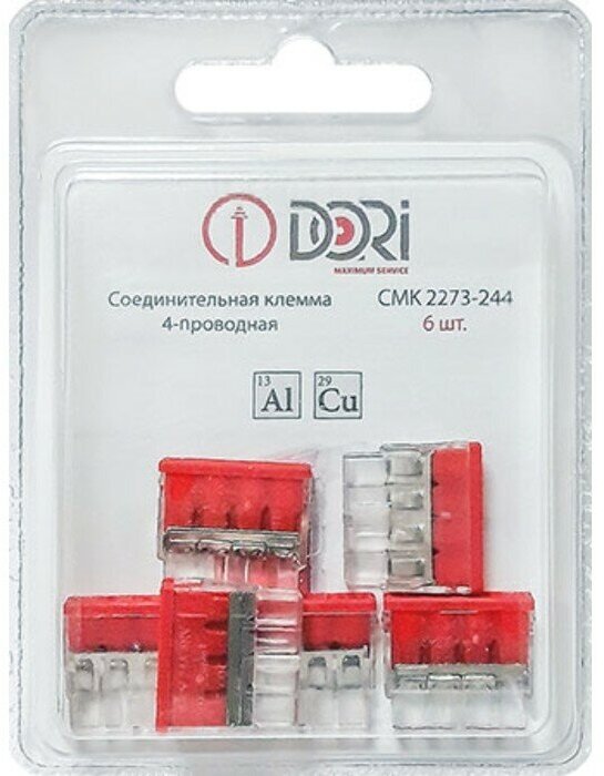 DORI Строительно-монтажная клемма DORI (СМК 2273-244) 4-х проводная с пастой, 6 шт. в блистере