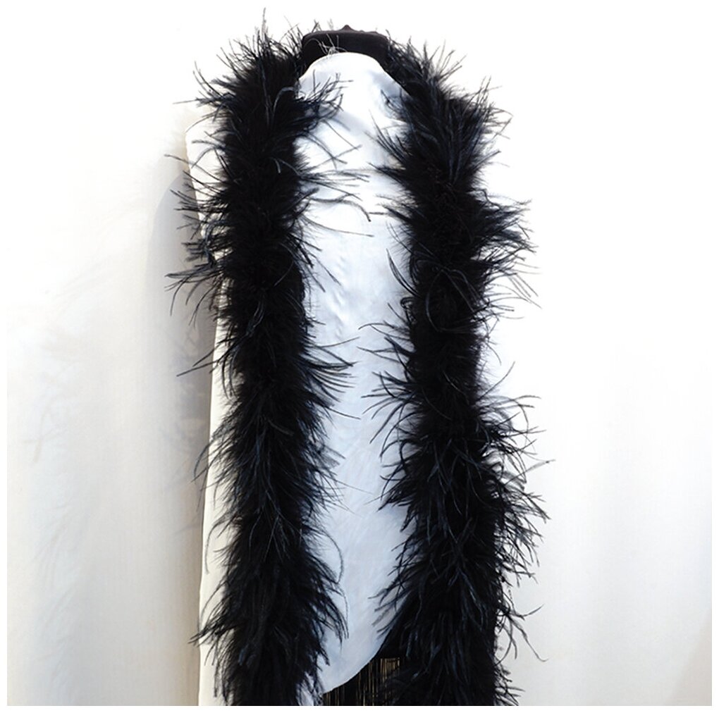Боа из перьев страуса, 190 см, черное, однослойное, 1 нить , для бальных танцев, для украшения одежды, 1 штука