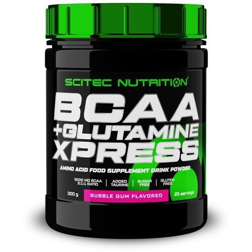 фото Аминокислоты bcaa 2:1:1, глютамин и таурин scitec nutrition bcaa+glutamine xpress, 5000 мг в порции, порошок 300 г, бабл гам