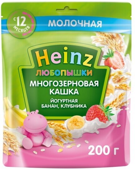 Каша молочная Heinz (Хайнц) "Любопышка" многозерновая фруктово-йогуртная (банан клубника) с 1 года 200 г