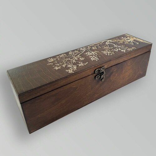 Коробка для чайных пакетиков Чайница из дерева с крышкой пейзаж листья - 1031