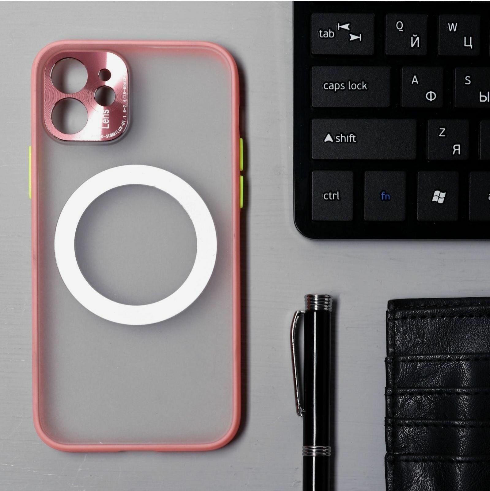 Чехол LuazON для iPhone 12, поддержка MagSafe, с окантовкой, пластиковый, розовый