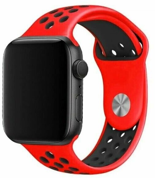 Ремешок для смарт-часов Apple Watch Series 1 2 3 4 SE 5 6 7 8 Nike силиконовый найк перфорация браслет 38/40/41 мм, красный черный