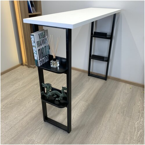 Стол барный WALMI SOLO, консоль 120х40х100 (дуб), металлическое основание с 4-мя полками