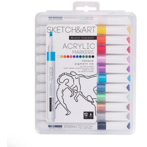 Набор акриловых маркеров 12 цветов SKETCH&ART, 1,0-3,0 мм набор акриловых маркеров 12 цветов