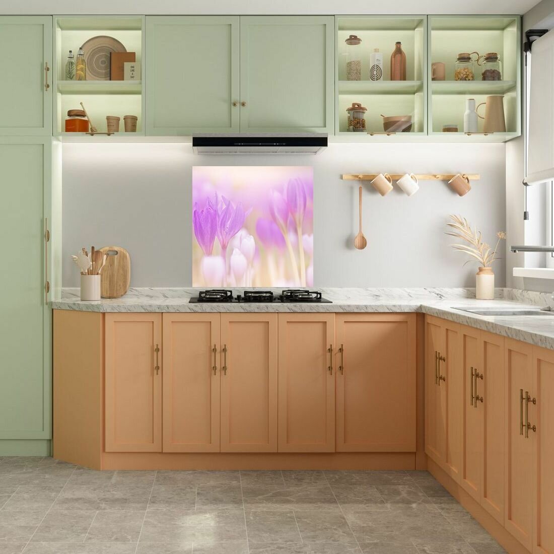 Защитный экран для кухни 600 х 600 х 3 мм "Цветы", акриловое стекло на кухню для защиты фартука, прозрачный монолитный поликарбонат, 600-007 - фотография № 3