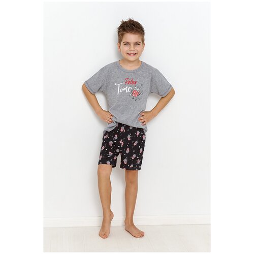 Пижама Taro для мальчиков, футболка, шорты, размер 92, серый