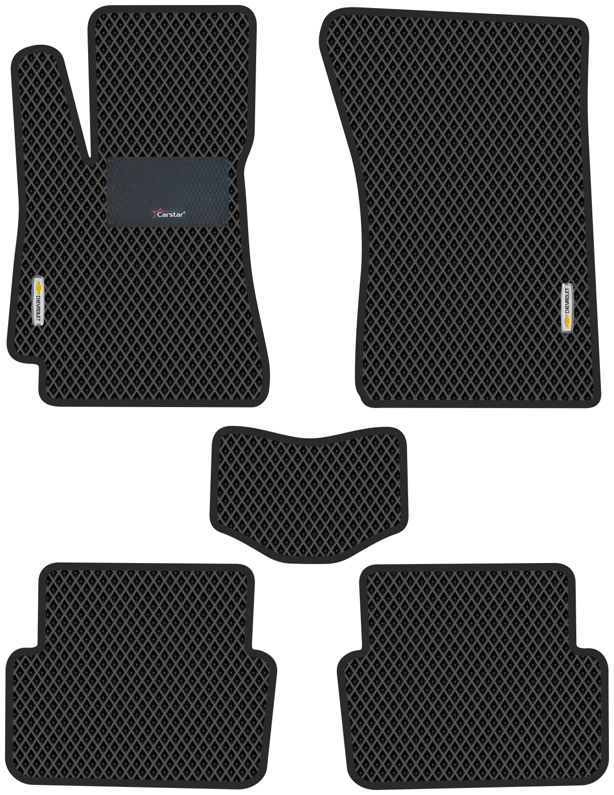 Автомобильные коврики EVA для Daewoo Lanos (1997-2009) с каучуковым подпятником и 2 эмблемами Daewoo чёрные с чёрным кантом ячейка - ромб