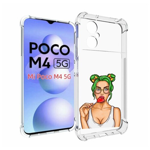 Чехол MyPads девушка-с-чупачупсом-в-виде-сердца женский для Xiaomi Poco M4 5G задняя-панель-накладка-бампер