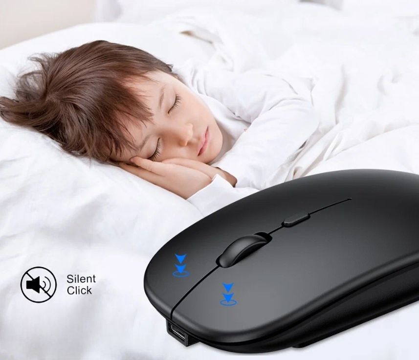Беспроводная мышь с RGB подсветкой для компьютера ноутбука пк макбука / Ультратонкая бесшумная мышка / Bluetooth - Wireless 24 G / Black