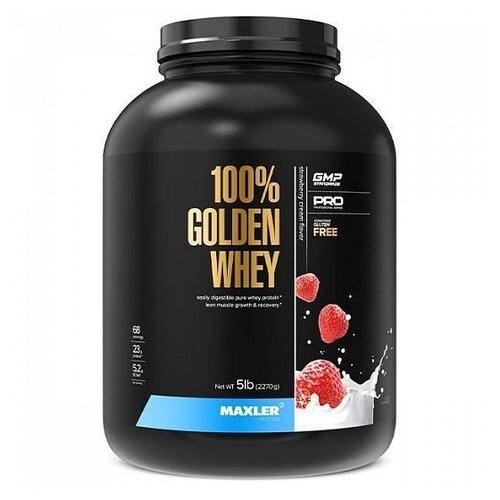 Протеин Maxler 100% Golden Whey New, 2270 гр., клубничный крем протеин maxler 100% golden whey new 2270 гр насыщенный шоколад
