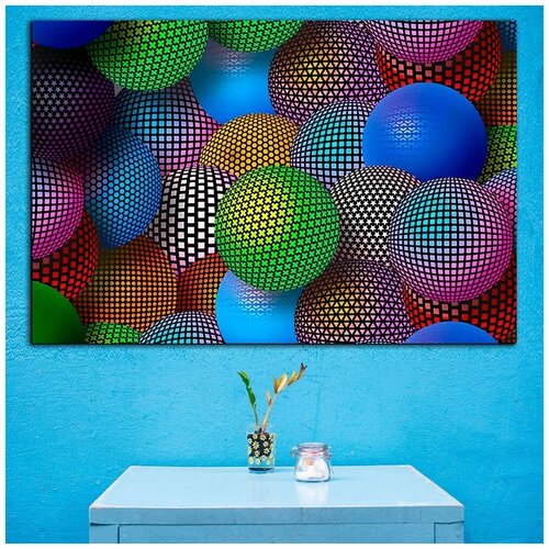 Картина на Дереве - "Цветные шары - 3d ", размер 60х40 см
