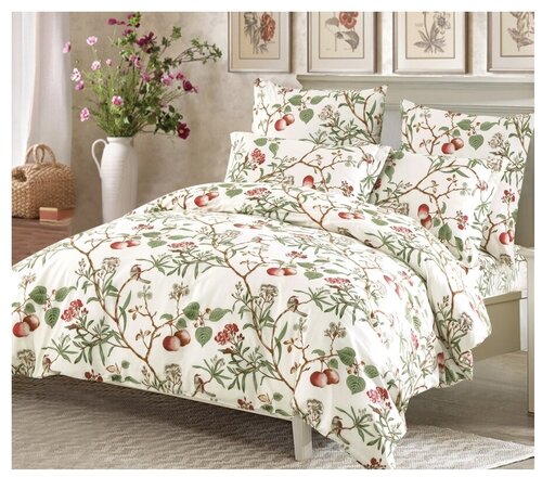 Комплект постельного белья СайлиД A-177, 2-спальное, поплин, белый/зеленый/красный