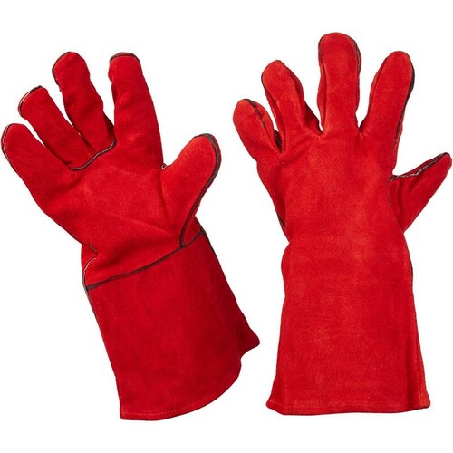 краги пятипалые спилковые перчатки красные с подкладкой 1515k Краги спилковые пятипалые