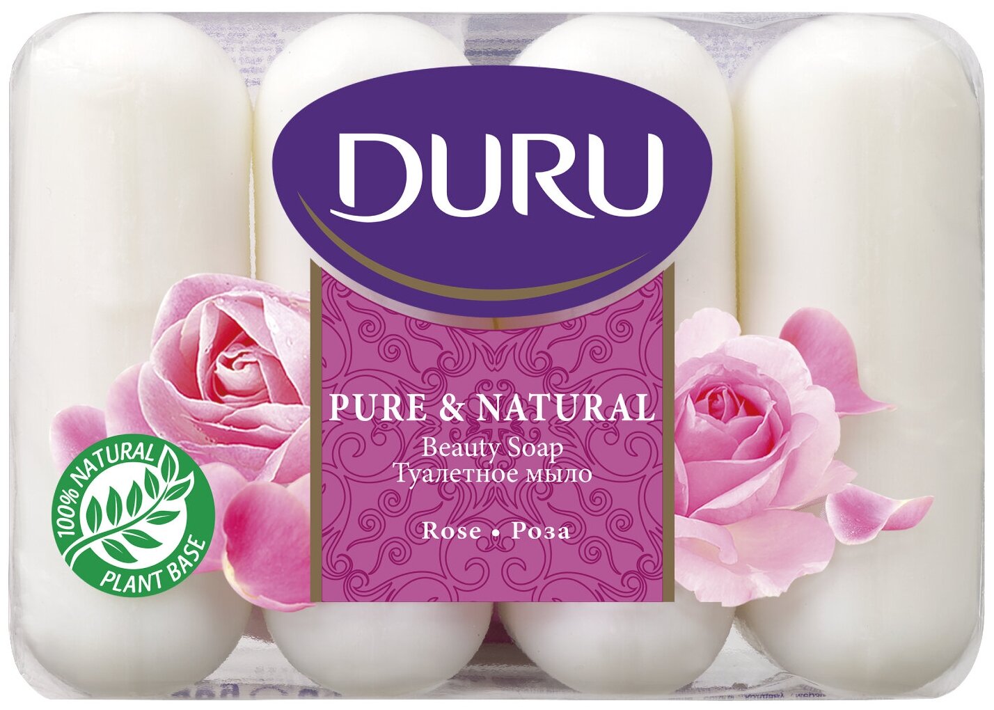 DURU Мыло кусковое Pure & natural Роза, 4 шт, 85 г