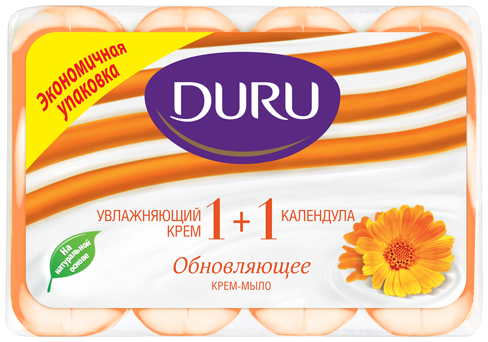 DURU Крем-мыло кусковое Soft sensations 1+1 Календула, 4 шт., 90 г