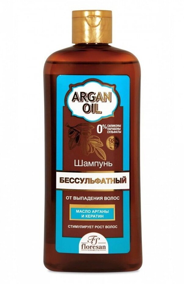 Floresan Шампунь Argan Oil бессульфатный против выпадения, 400 мл