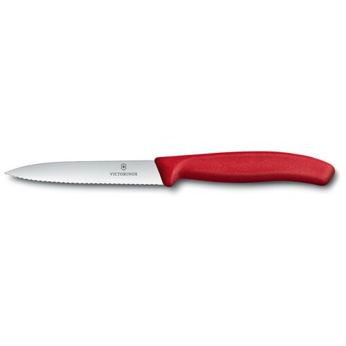 Нож для овощей Victorinox SwissClassic, лезвие 10 см с серрейторной заточкой, красный .