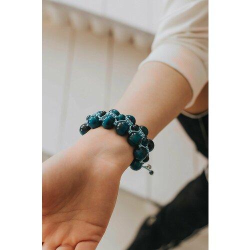 Плетеный браслет, тигровый глаз, 1 шт., размер 19 см, размер S, бирюзовый