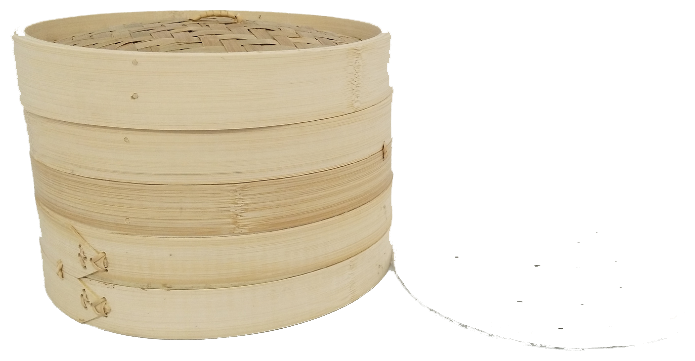 Пароварка бамбук, 2 литра, 2 яруса, 50 листов в комплекте, D 21см - фотография № 1