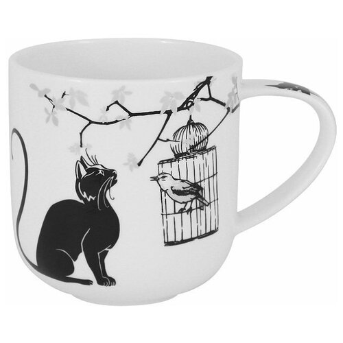 фото Кружка carmani crazy cats кошка и птичка, 500 мл, белый/черный