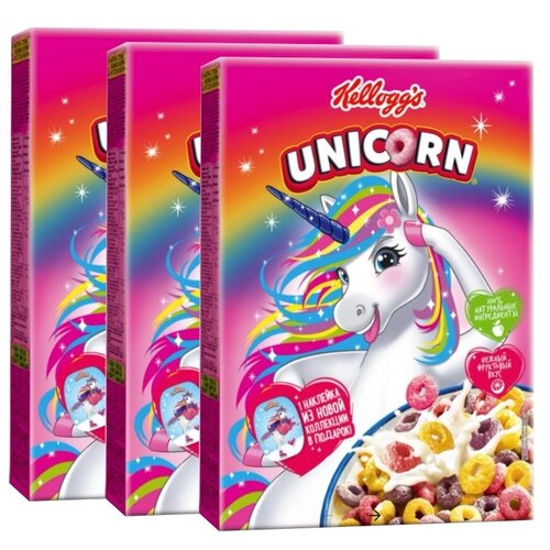 Готовый завтрак Kellogg's Unicorn Радужные колечки с фруктовым вкусом 3 штуки по 195 г