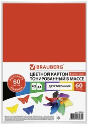 Цветной картон тонированный в массе BRAUBERG, 21х29.7 см, 60 л., 6 цв. 1 наборов в уп.