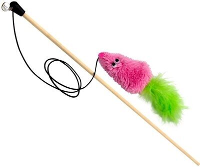 GoSi махалка "Мышь с мятой с хвостом перо" на веревке (флажок) Розовый - фотография № 2