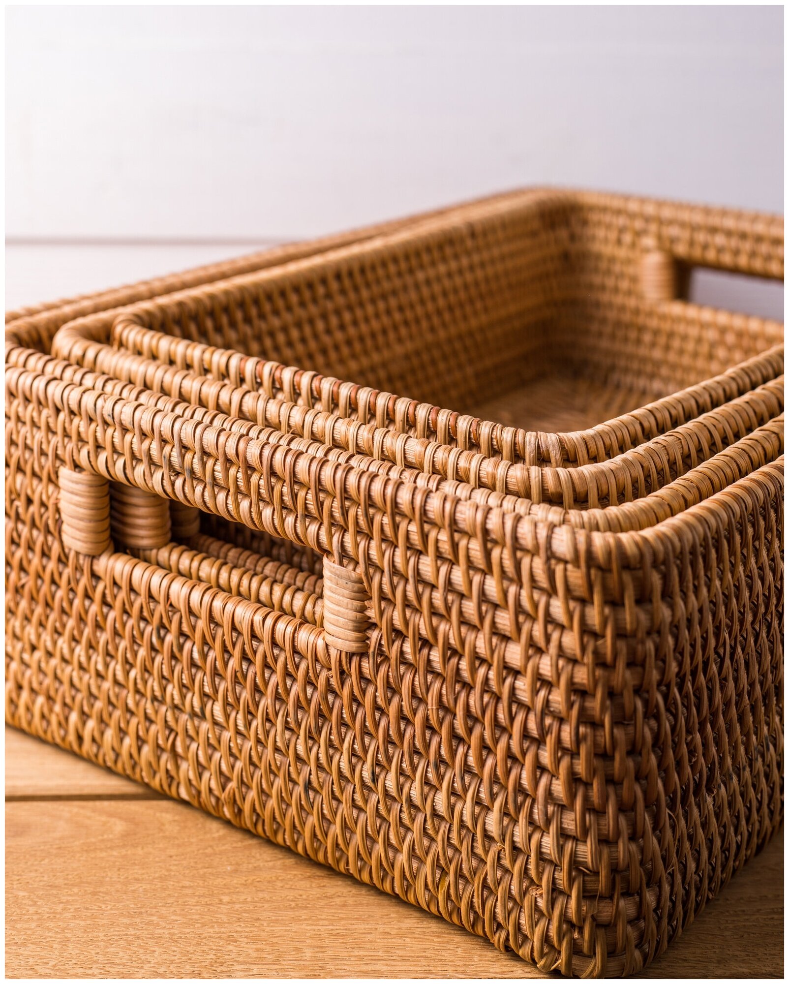 Короб для хранения из ротанга, корзина плетеная комплект 4 штуки - фотография № 8