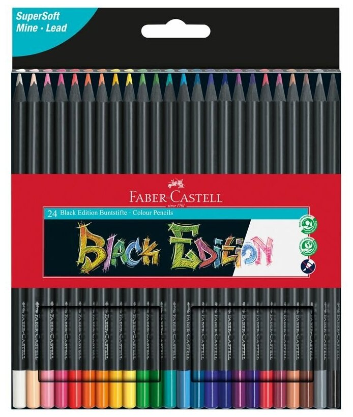 Карандаши цветные Faber-Castell «Black Edition», 24цв, трехгран, черное дерево, заточен, картон.