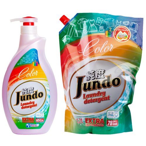 Jundo «Color» Концентрированный гель для стирки Цветного белья (65 стирок), 1л (4903720020074) + Jundo «Color» Концентрированный гель для стирки Цветного белья (78 стирок),Запасной блок, 1200 мл (4903720020142)