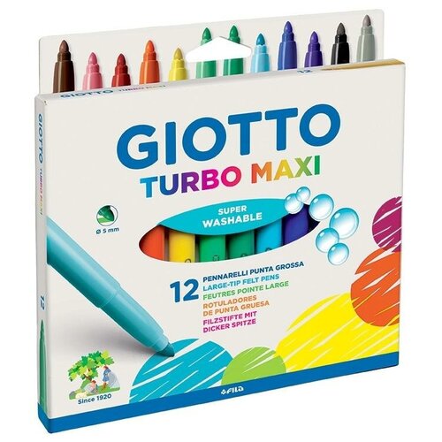 GIOTTO Набор фломастеров Turbo Maxi (076200), черный, 12 шт. фломастер fila giotto джиотто turbo maxi 12 цветов в блистере