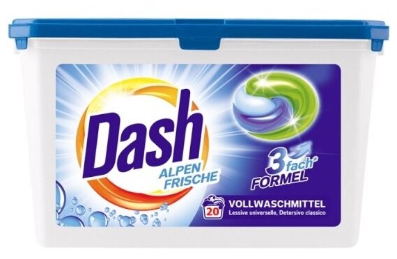 Капсулы для стирки Dash 3in1 Alpen Frische Сaps, для белого белья, 20 шт