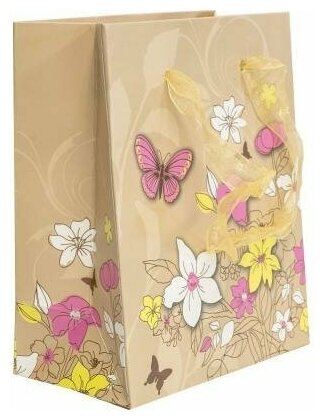 Пакет подарочный бумажный ламинированный люкс," цветы-бабочки" 110*140*65 мм GP01338 (5 шт)